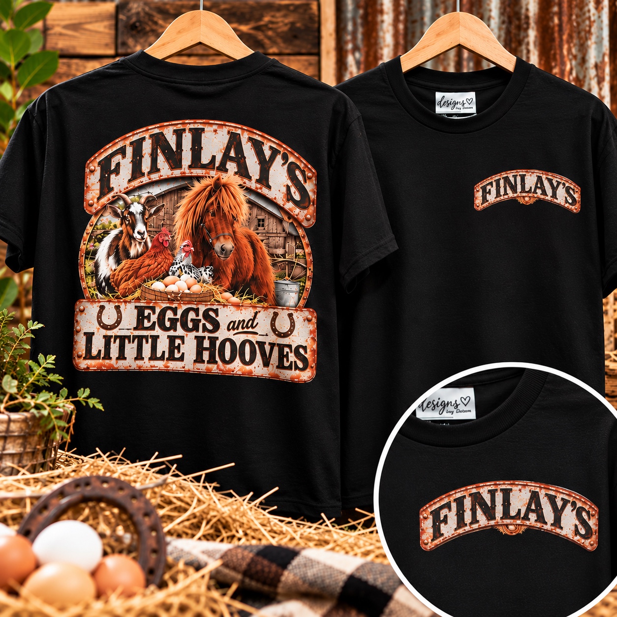 Finlay's Eggs and Little Hooves custom shirts