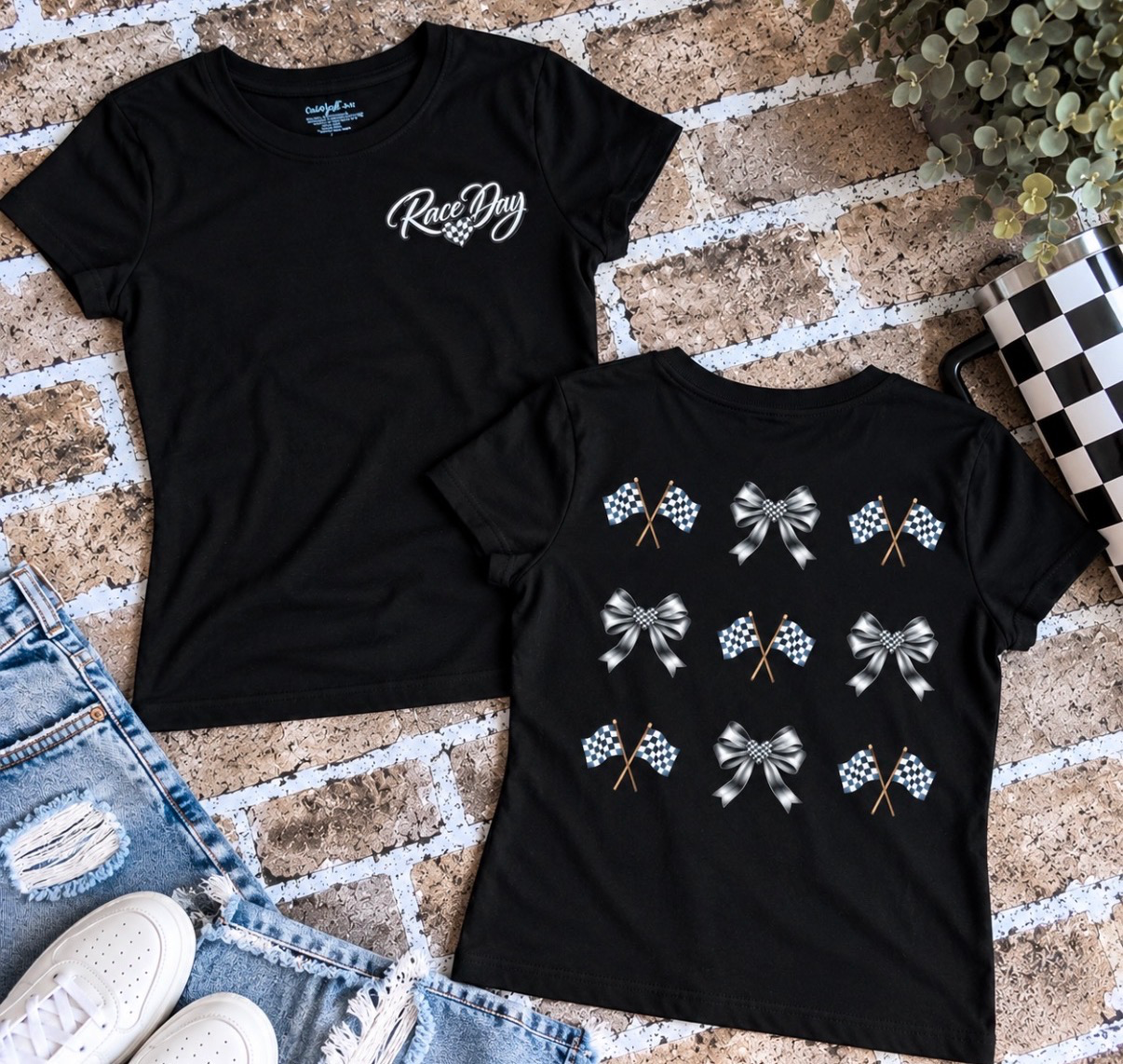 Race Day apparel with checkered flags and bows